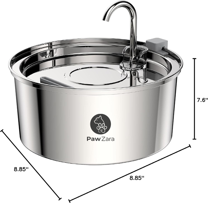 Paw Zara Smart Cat Water Fountain – 3.2L – Stainless Steel – Wired – Single Filter