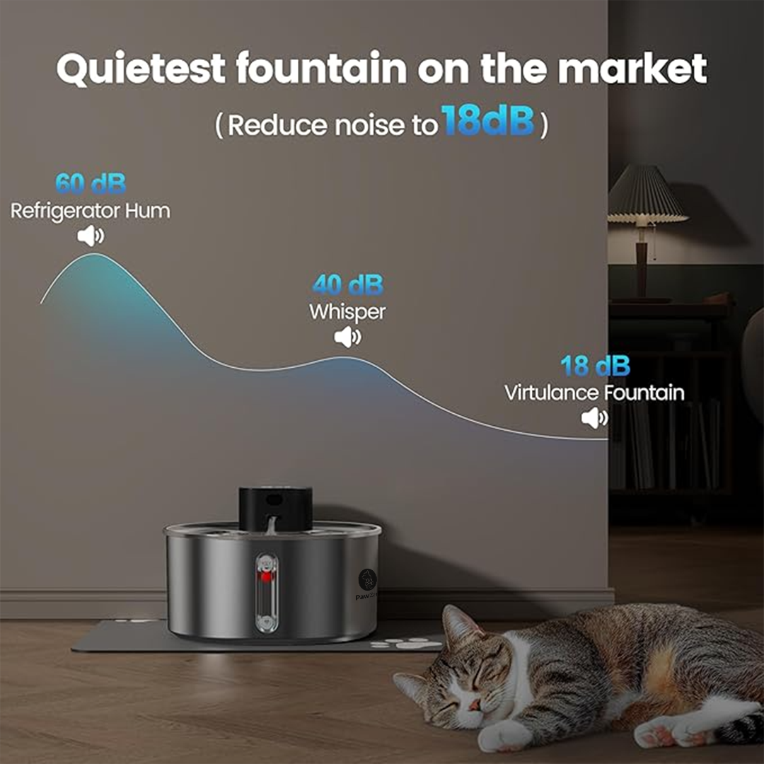 Paw Zara Smart Cat Water Fountain – 3.2L – Stainless Steel – BATTERY – 2 Filters