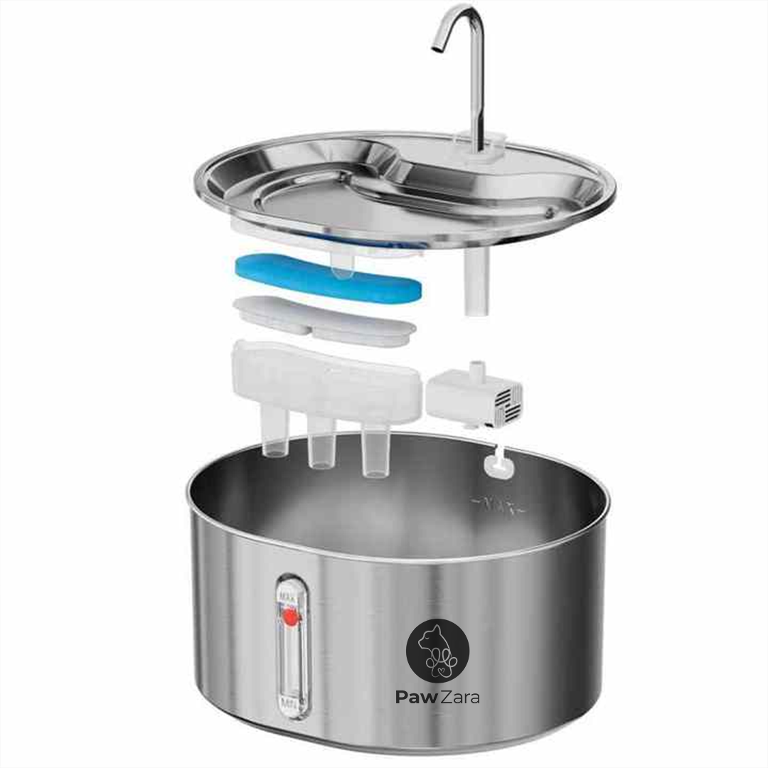 Paw Zara Smart Cat Water Fountain – 3.2L – Stainless Steel – WIRED – 2 Filters