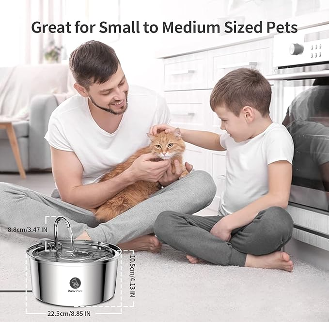 Paw Zara Smart Cat Water Fountain – 3.2L – Stainless Steel – Wired – Single Filter