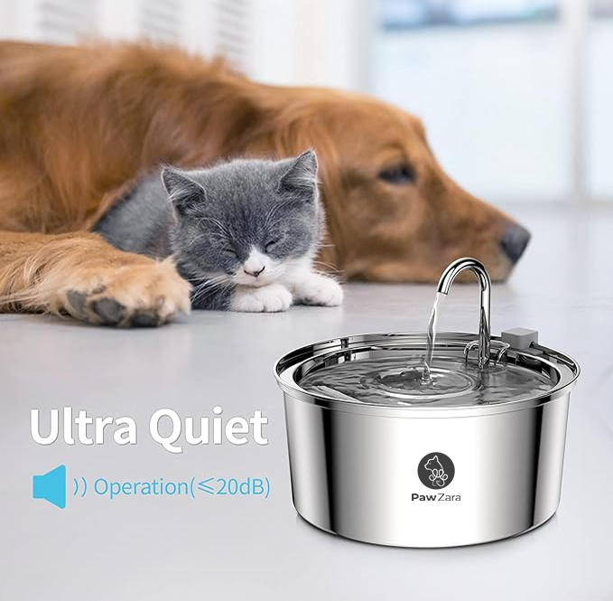 Paw Zara Smart Cat Water Fountain – 3.2L – Stainless Steel – Wired – Single Filter