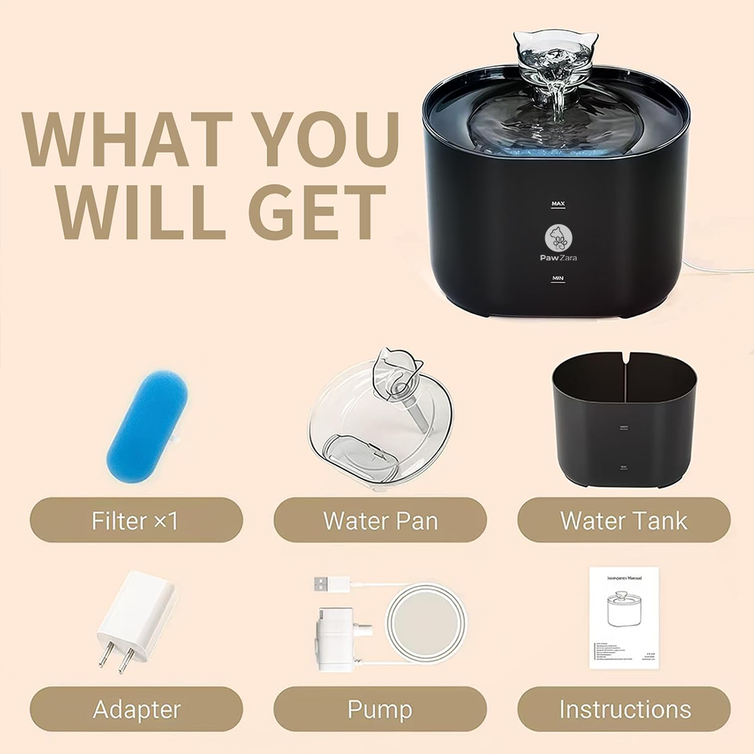 Paw Zara Smart Cat Water Fountain – 2.2L – Plastic, Polypropylene (PP) – WIRED – 4 Filters