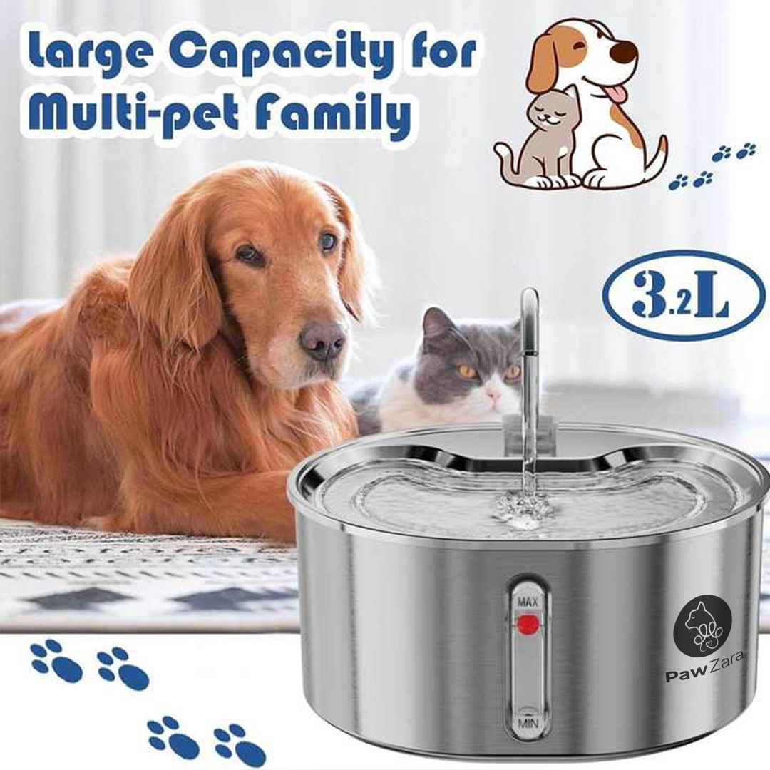 Paw Zara Smart Cat Water Fountain – 3.2L – Stainless Steel – WIRED – 2 Filters